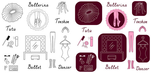 Ballet set vector icons colored illustration sketch