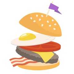 Fast food layered burger // vector cartoon illustration, clip art