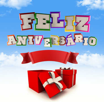 Happy Birthday - Feliz aniversario portuguese - Brazil- 3d render