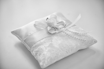 Wedding rings vintage cushion Black and white image