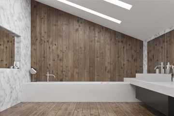 Wooden and marble bathroom