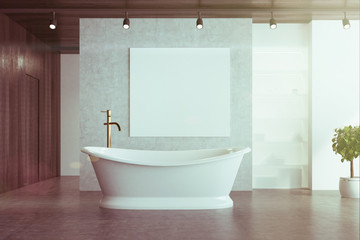 Fototapeta na wymiar Concrete bathroom, elegant tub and poster toned