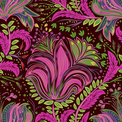 Paisley vintage floral motif ethnic seamless background.