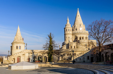 Fototapeta na wymiar Fisherman's Bastion in Budapest is a popular tourist and architectural attraction, Hungary