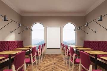 Dark red cafe interior, poster