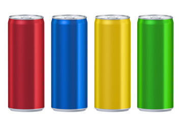 Set of colored drink metallic cans, 3D rendering