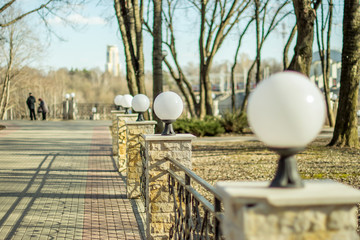Bridge with lanterns in the park