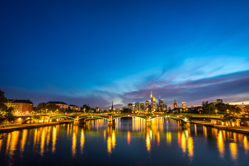 Fototapeta na wymiar Illuminated Frankfurt skyline at night