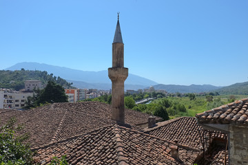 minaret and roofs in Berat, Albania