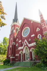 Beautiful old historic red brick church in Fairport, New York © Jeremy Francis