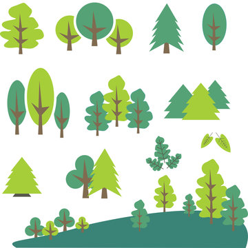Vector set tree and pine Clip Art