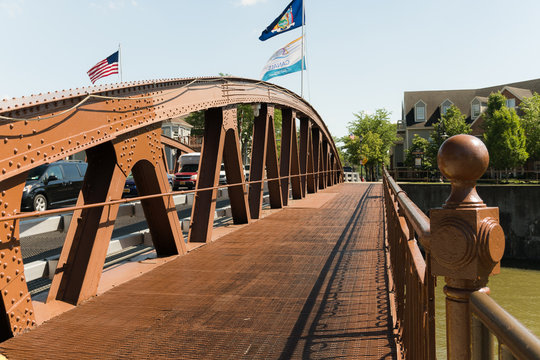 Steel bridge over erie canal in Fairport, New York