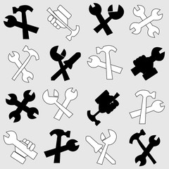 Black and white isolated tools icon set
