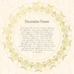 Vintage gold round frame on a textural background. Vector illustration.