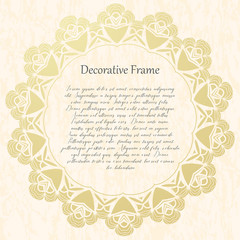 Vintage gold round frame on a textural background. Vector illustration.
