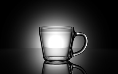 Glass cup 3D illustration on black background