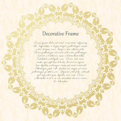 Vintage gold round frame on a textural background. Vector illustration.