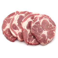 Raw pork chop meat isolated on white background cutout