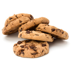 Chocolate chip cookies isolated on white background. Sweet biscuits. Homemade pastry.
