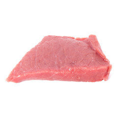 Raw chopped beef meat cube isolated om white background cut out.