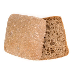 Ciabatta bread slice isolated on white background cut out. Top view.