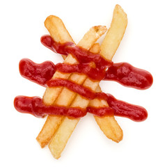 French Fried Potatoes with ketchup isolated on white background