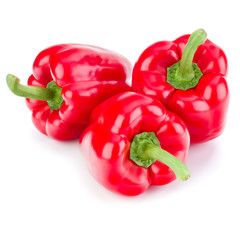 three sweet bell peppers isolated on white background cutout