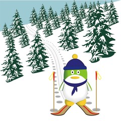 penguin on a ski