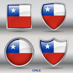 Flag of Chile in 4 shapes collection with clipping path