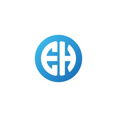Initial letter EH, rounded letter circle logo, modern gradient blue color	
 
