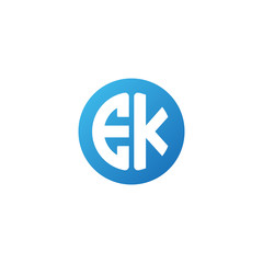 Initial letter EK, rounded letter circle logo, modern gradient blue color	
 
