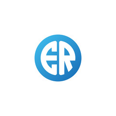 Initial letter ER, rounded letter circle logo, modern gradient blue color	
 
