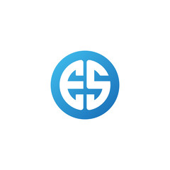 Initial letter ES, rounded letter circle logo, modern gradient blue color	
 
