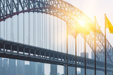 side view of Chongqing Chaotianmen Changjiang River bridge.