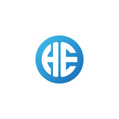 Initial letter HE, rounded letter circle logo, modern gradient blue color	
 

