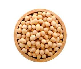soy bean in wood bowl on white background