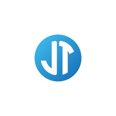 Initial letter JT, rounded letter circle logo, modern gradient blue color	