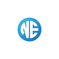 Initial letter NE, rounded letter circle logo, modern gradient blue color	