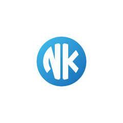 Initial letter NK, rounded letter circle logo, modern gradient blue color	