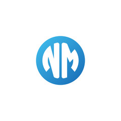 Initial letter NM, rounded letter circle logo, modern gradient blue color	