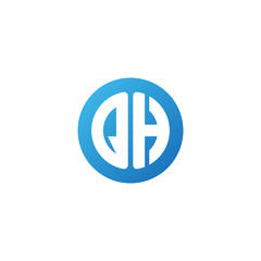 Initial letter QH, rounded letter circle logo, modern gradient blue color	
 
