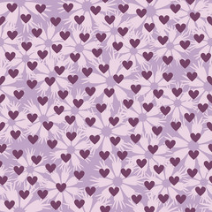 Flower pattern with hearts. Seamless vector background