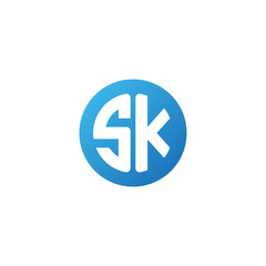 Initial letter SK, rounded letter circle logo, modern gradient blue color	
 
