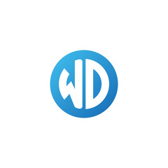 Obraz premium Initial letter WD, rounded letter circle logo, modern gradient blue color 