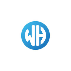 Initial letter WH, rounded letter circle logo, modern gradient blue color	
 
