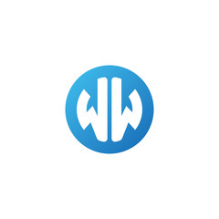 Initial letter WW, rounded letter circle logo, modern gradient blue color	
 
