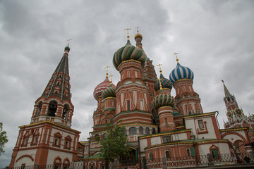 Fototapeta na wymiar Saint Basil's Cathedral gray sky Moscow Russia May 2017