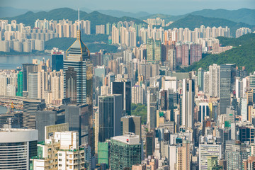 Fototapeta premium VICTORIA PEAK, HONG KONG - AUGUST 4, 2017 : View from Victoria Peak toward Wan Chai and Causeway Bay