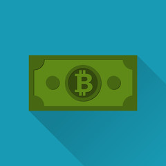 Digital bitcoin bill and electronic financial. Currency icon. Banknotes with bitcoin sign flat vector icon