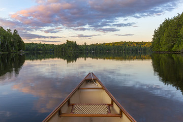 Bow of a canoe on a lake in Ontario, Canada